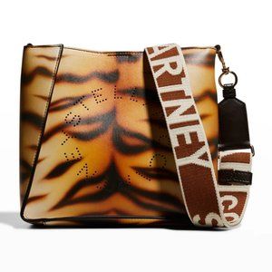 Worn once, Stella McCartney Medium Tiger-Print Logo Crossbody Bag